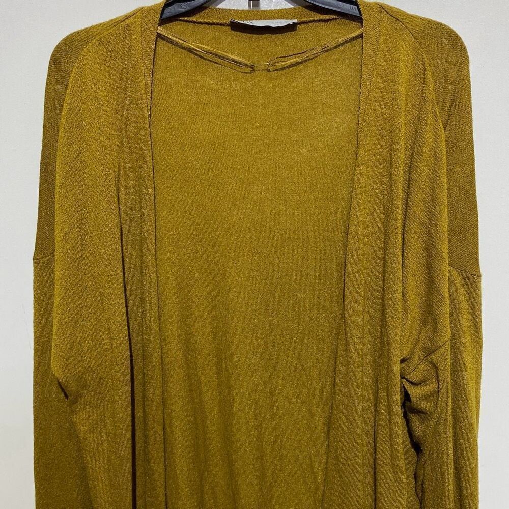 Zara Mustard Yellow Open Front Relaxed Knit Cardigan Medium Long Sleeve Ochre
